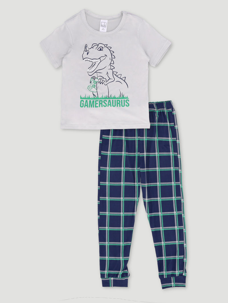 Pre-Boys Check Top & Bottom Sleep Set - Grey