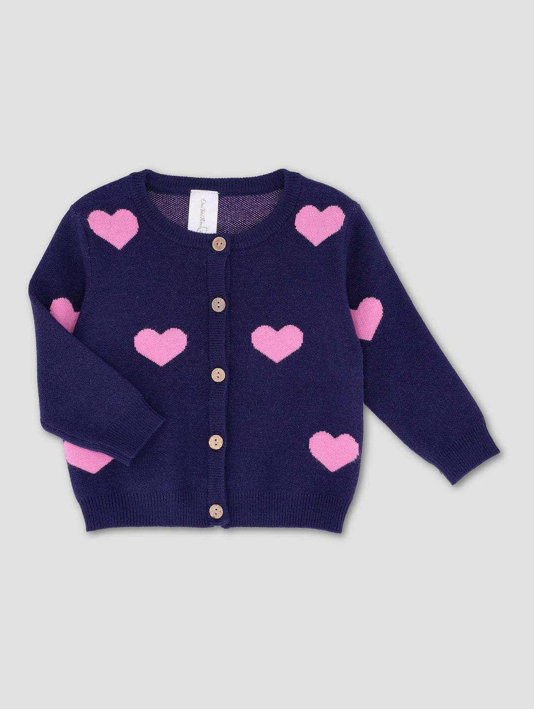 Baby Girls Aop Heart Cardigan - Dark Navy