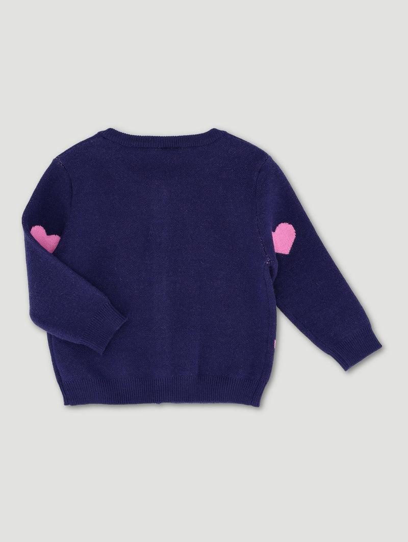 Baby Girls Aop Heart Cardigan - Dark Navy