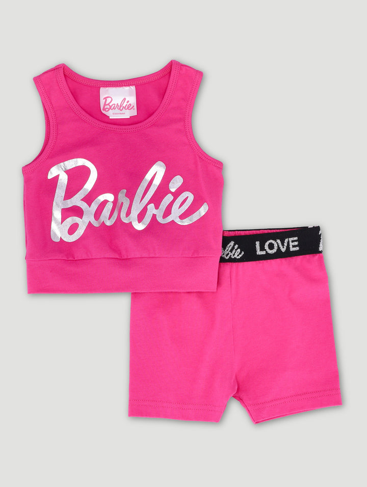 Pre-Girls Barbie Crop Top & Cycle Short Set - Pink