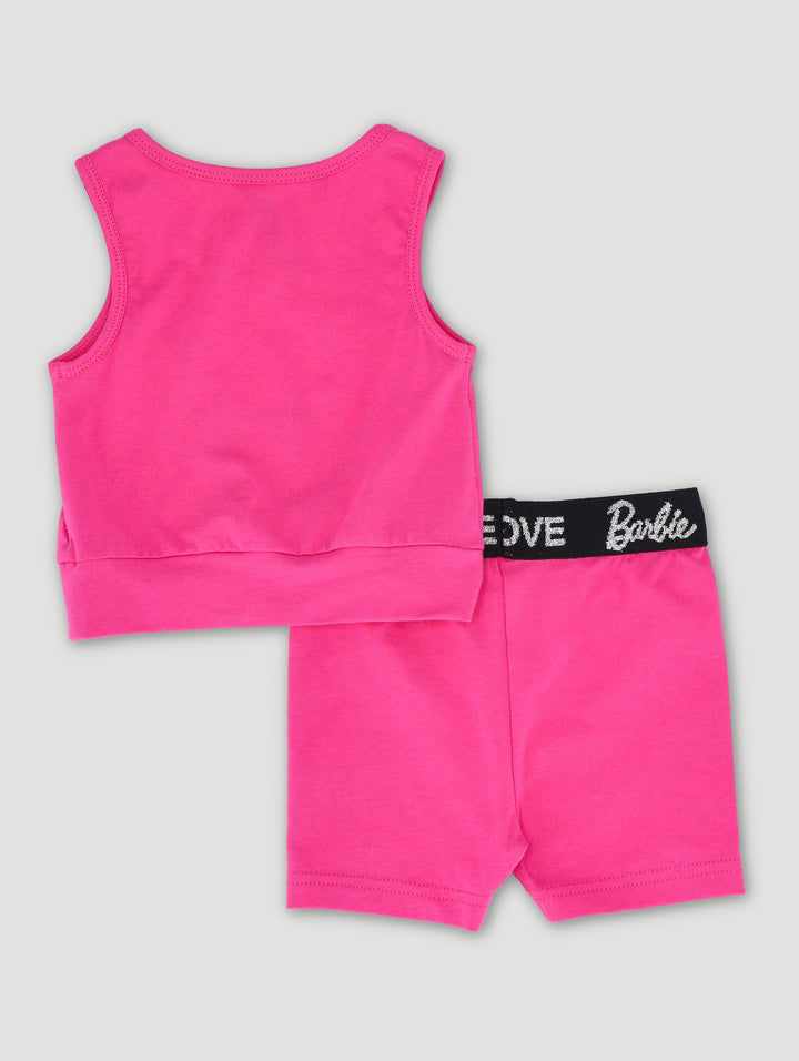 Pre-Girls Barbie Crop Top & Cycle Short Set - Pink