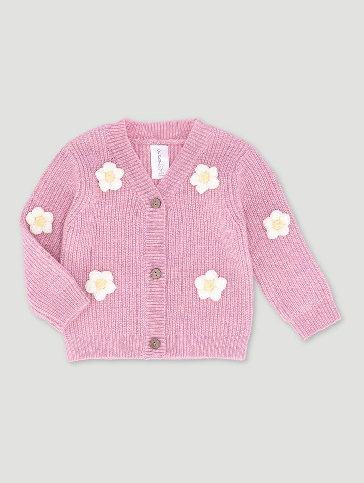 Baby Girls 3D Daisy Cardigan  - Dusty Pink