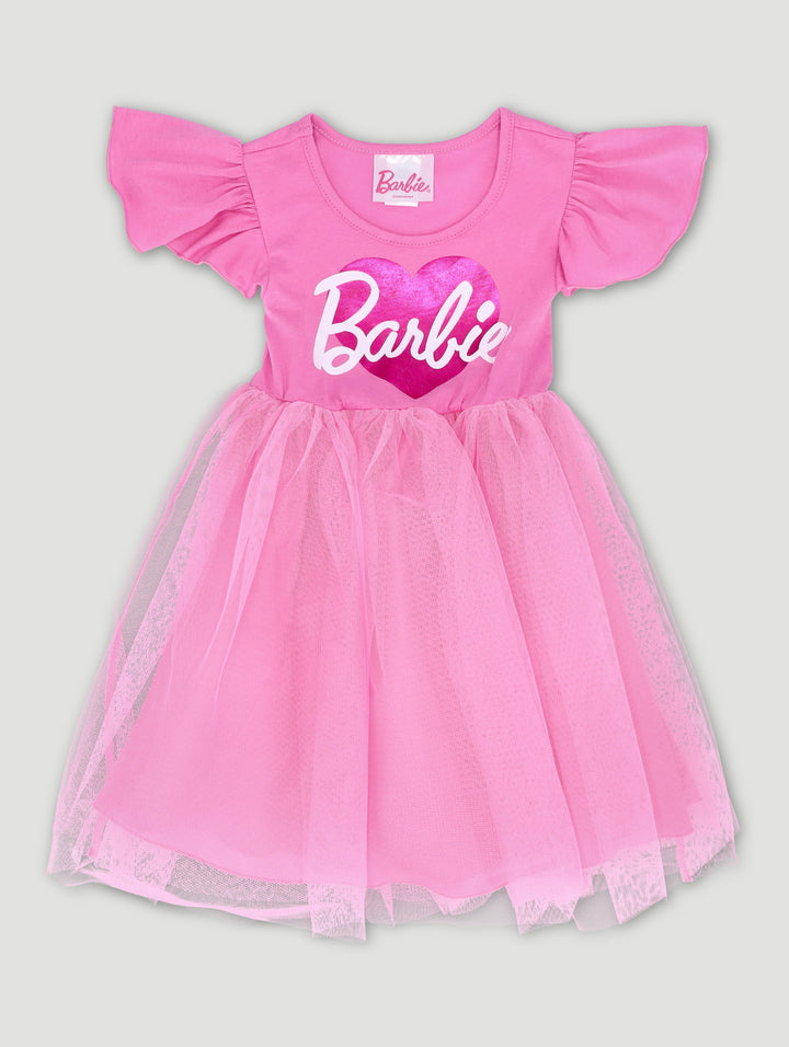 Pre-Girls Barbie Heart Foil Party Dress - Pink