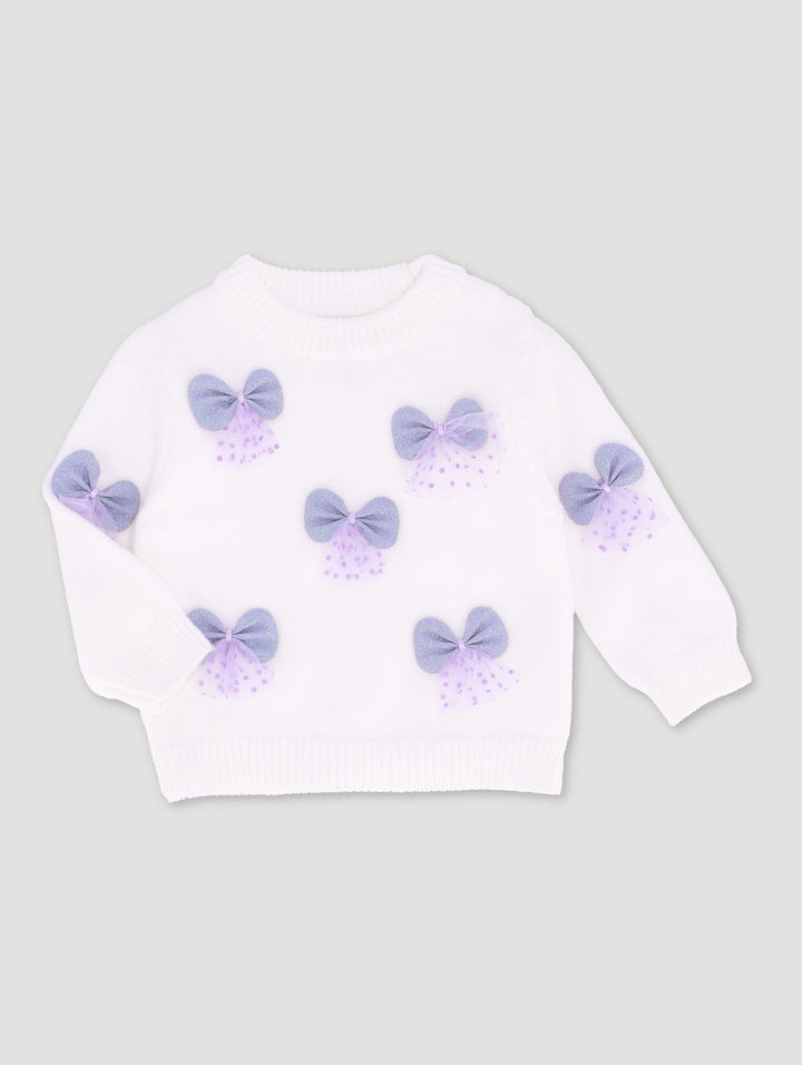 Baby Girls Bow Knit Pullover - Cream