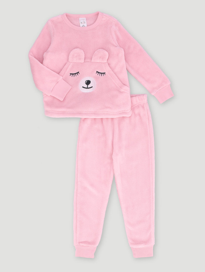 Pre-Girls Embroidered Bear Pocket Set - Pink
