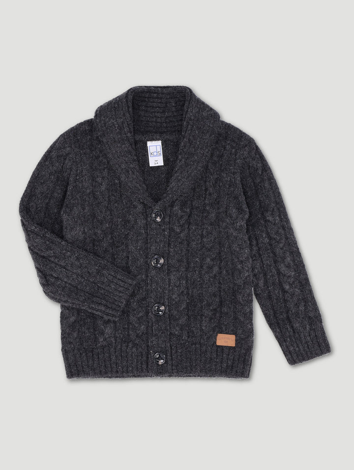 Pre-Boys Cable Knit Button Shawl - Charcoal