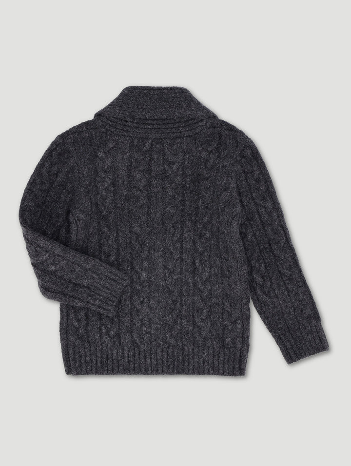 Pre-Boys Cable Knit Button Shawl - Charcoal
