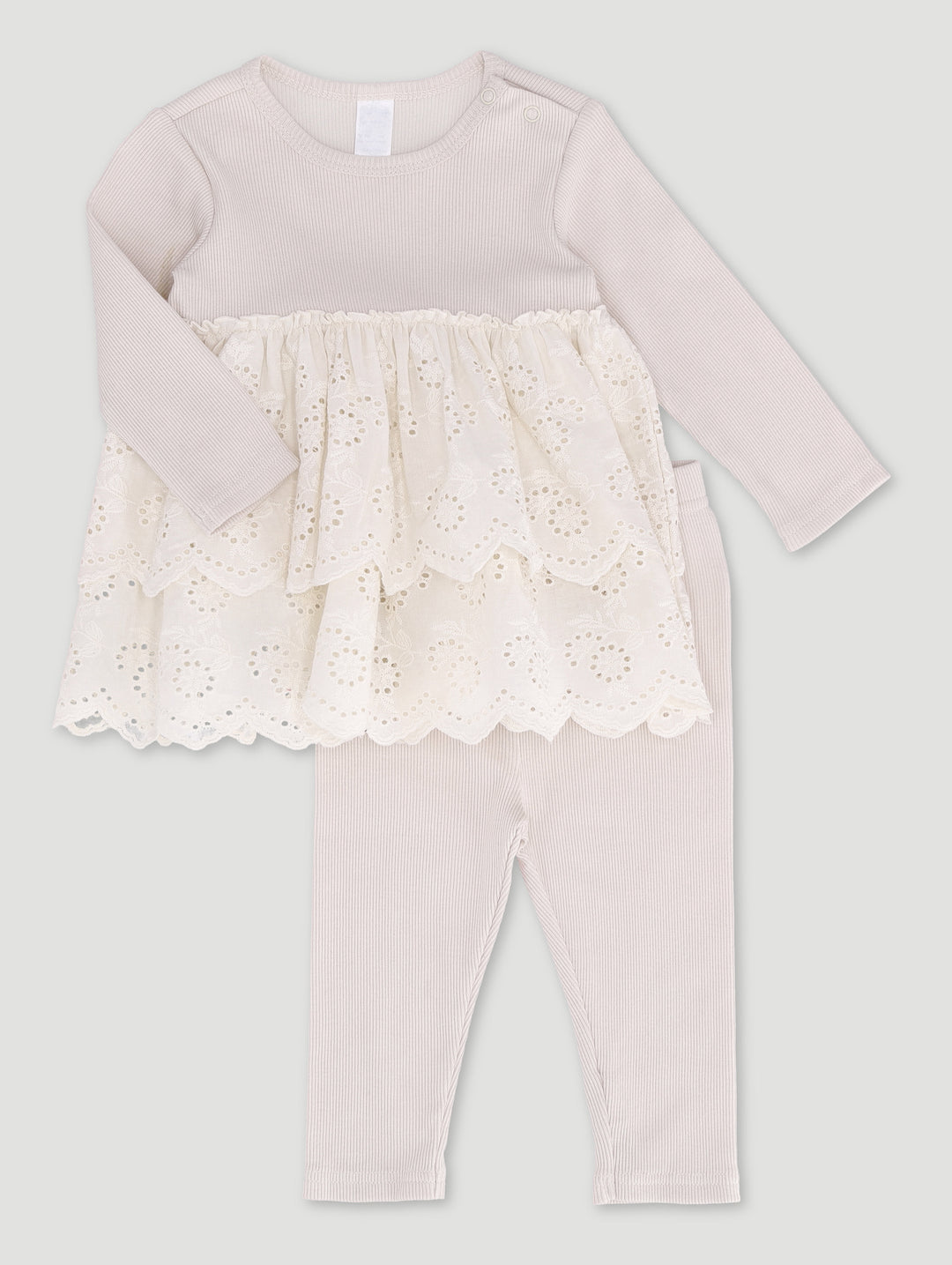 Baby Girls Anglaise Dress With Leggings - Light Stone