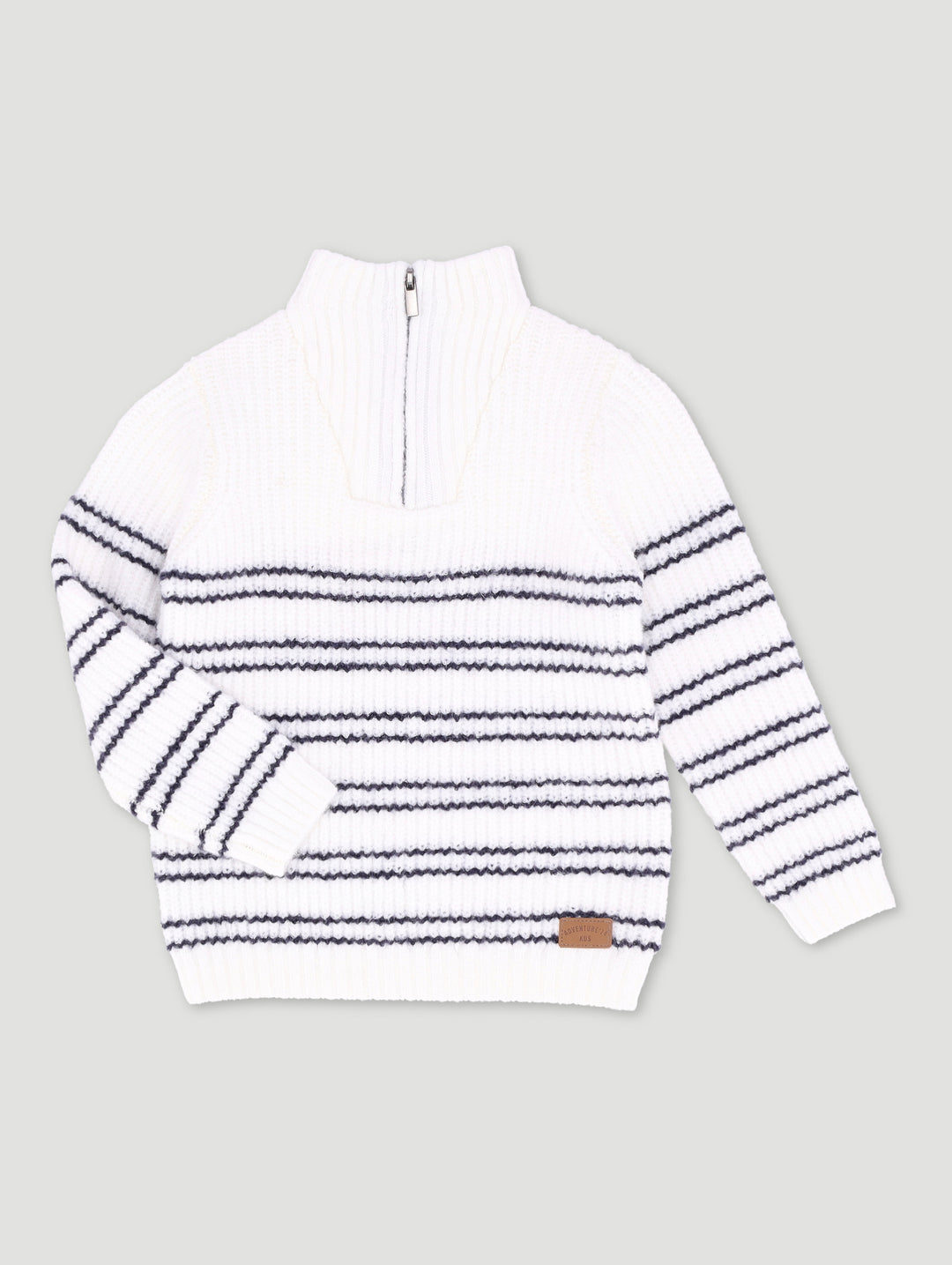 Pre-Boys Quarter Zip Stripe Knitwear - White/Navy