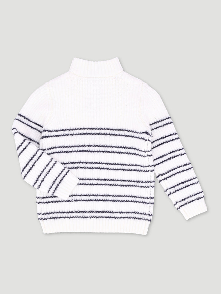 Pre-Boys Quarter Zip Stripe Knitwear - White/Navy