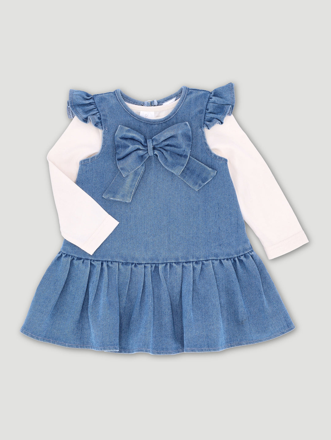 Baby Girls Denim Pinnie Dress With Tee - Mid Denim