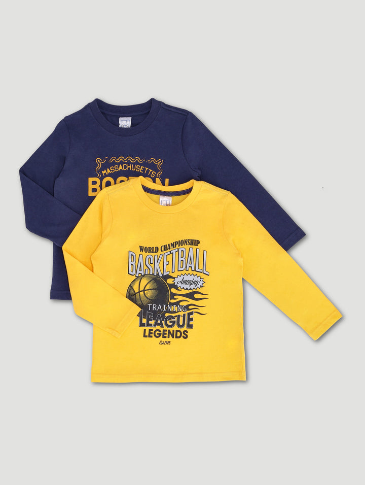 Pre-Boys 2 Pack Sports Tee - Mustard/Navy