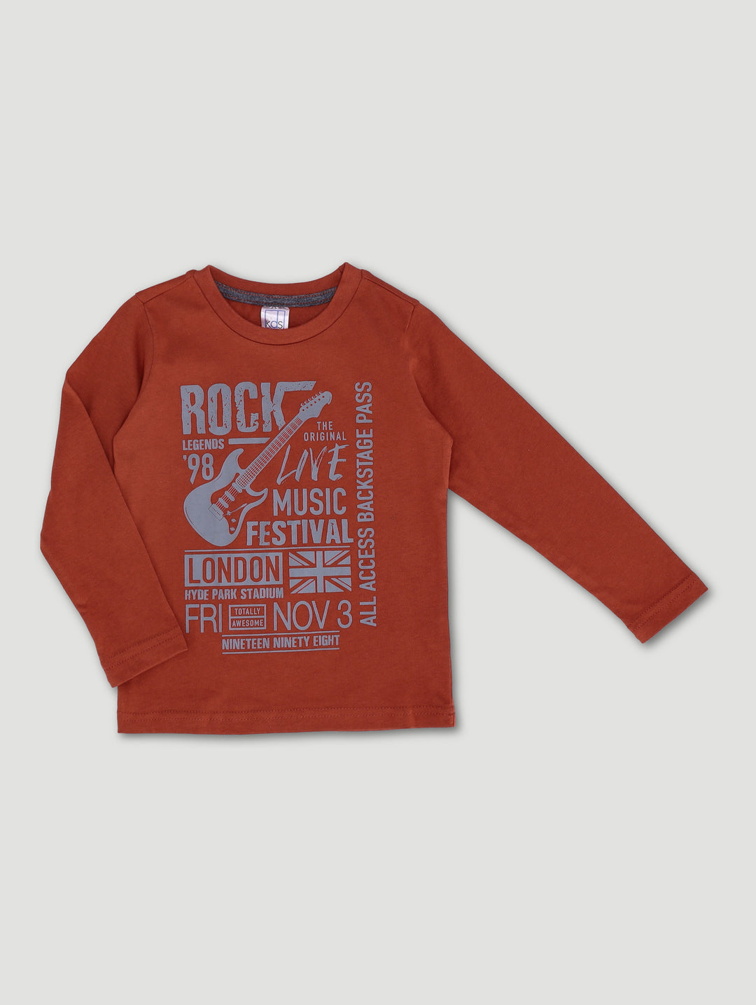 Pre-Boys 2 Pack Long Sleeve Music Tee - Red Ochre/Charcoal
