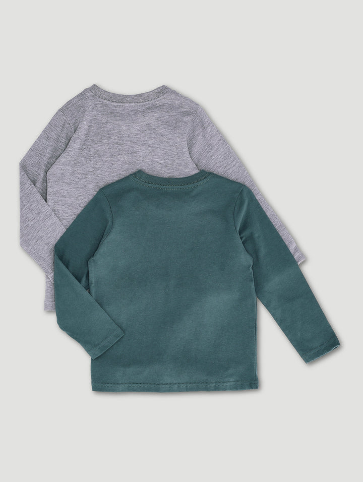 Pre-Boys 2 Pack Long Sleeve Rugby Tee - Teal/Grey Melange