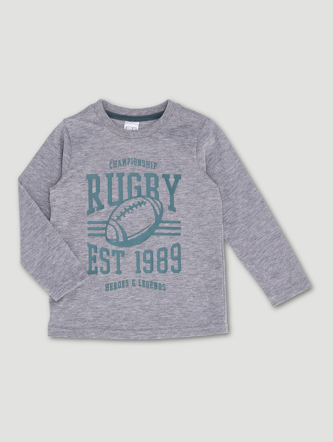 Pre-Boys 2 Pack Long Sleeve Rugby Tee - Teal/Grey Melange