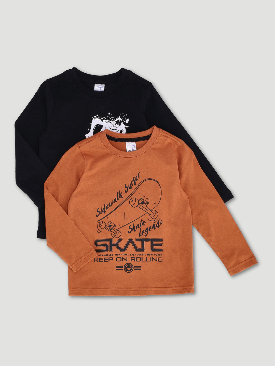Pre-Boys 2 Pack Long Sleeve BMX Skate Tee - Rust/Black