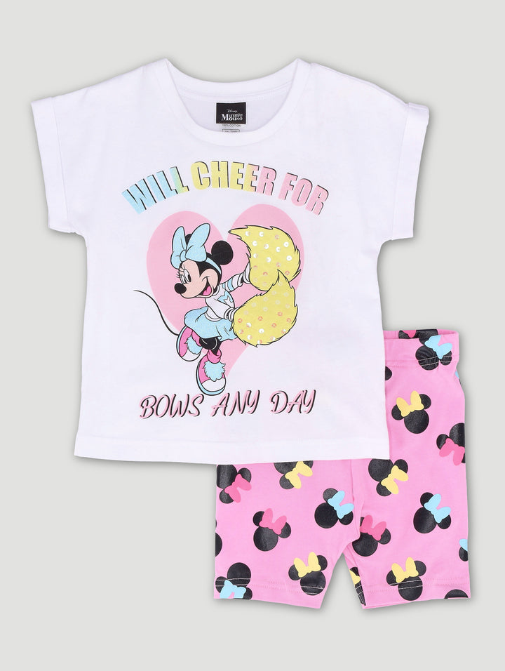 Pre-Girls Minnie Tee & Cycle Short Set - White