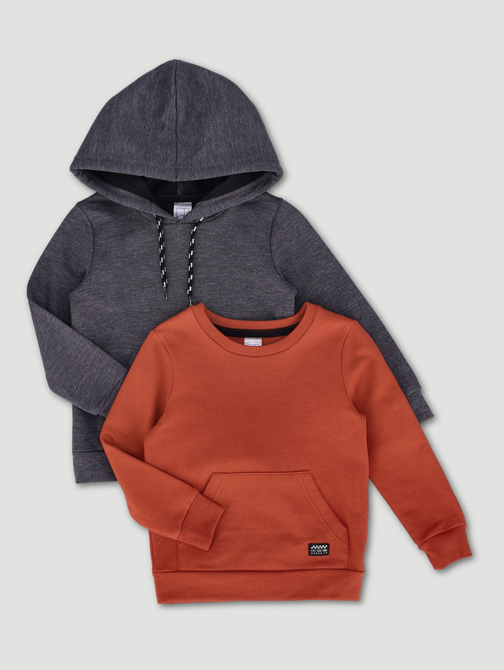 Pre-Boys 2 Pack Fleece Tops - Red Ochre/Charcoal
