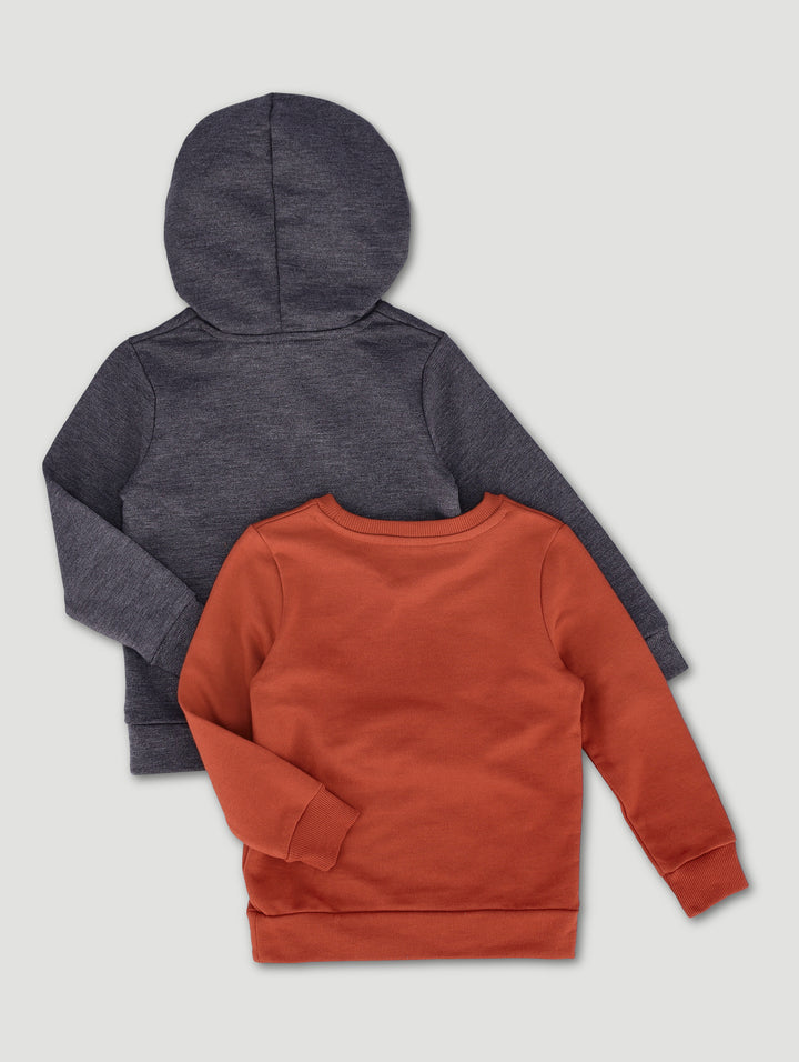 Pre-Boys 2 Pack Fleece Tops - Red Ochre/Charcoal