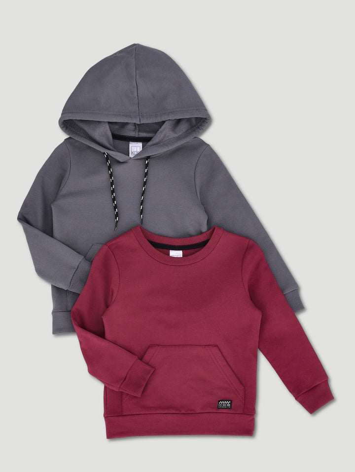 Pre-Boys 2 Pack Fleece Top - Maroon/Slate Grey