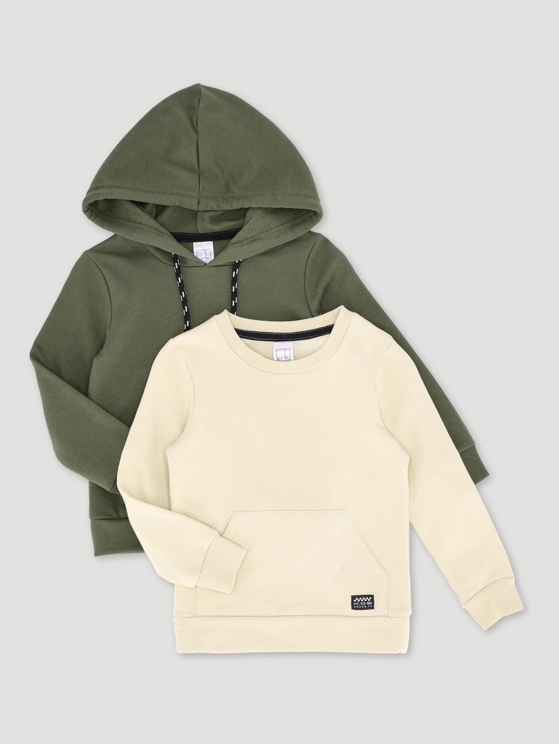 Pre-Boys 2 Pack Fleece Top - Olive/Stone
