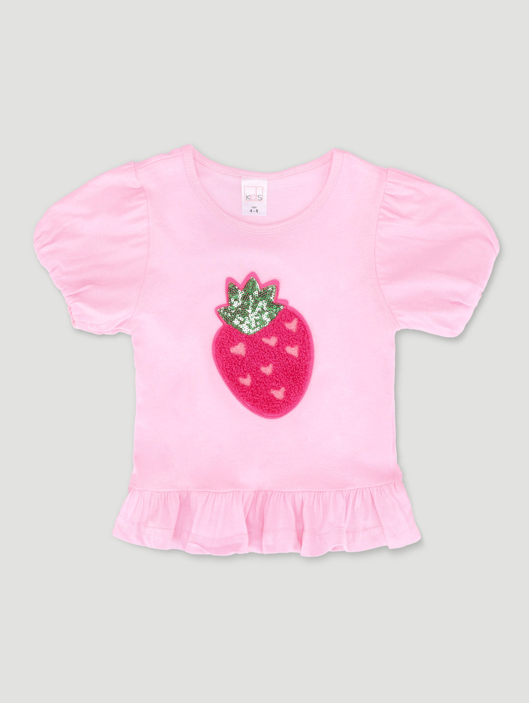 Pre-Girls Strawberry Applique Top - Pink