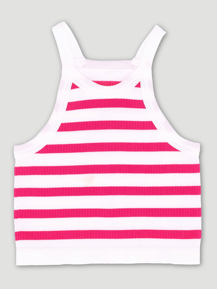 Pre-Girls Seamless Stripe Top - White/Pink