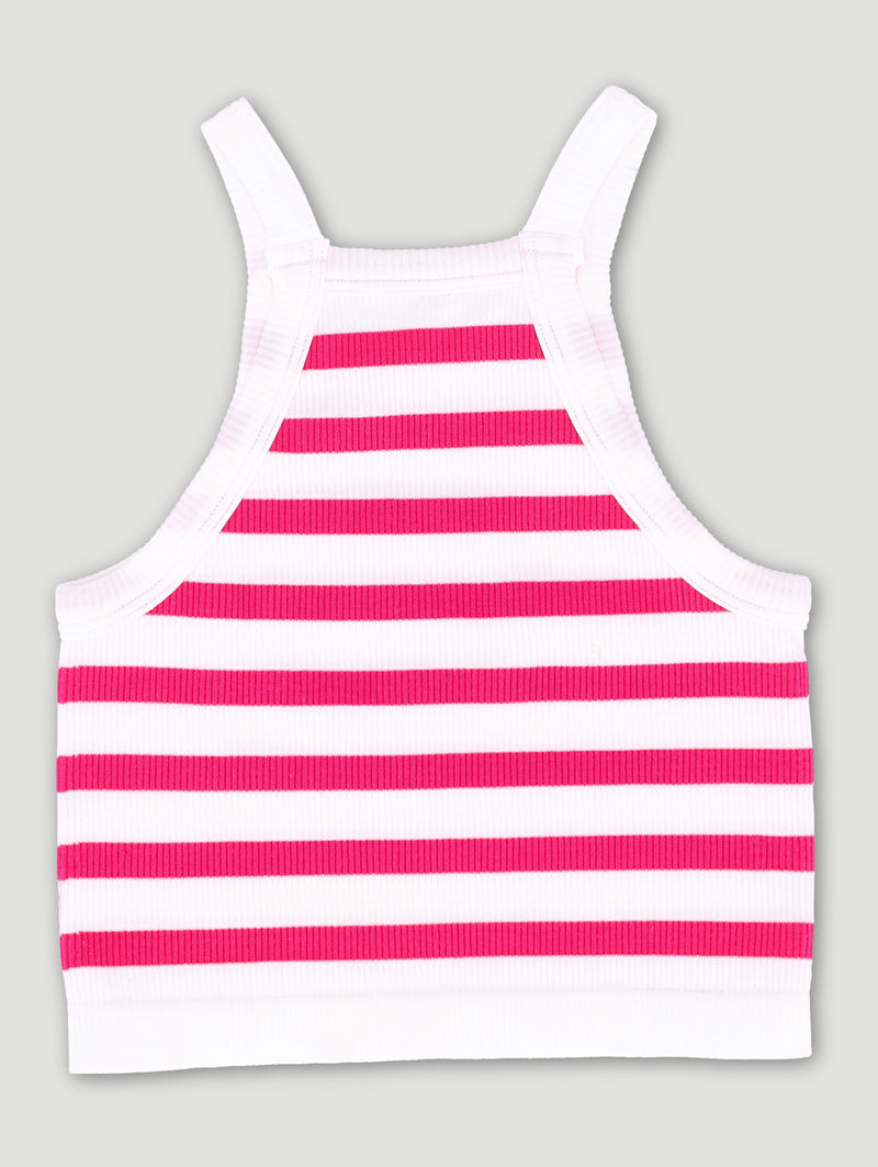 Pre-Girls Seamless Stripe Top - White/Pink