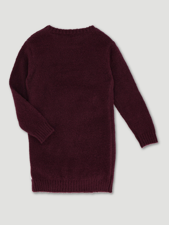 Pre-Girls Knitted Unicorn Dress - Burgundy