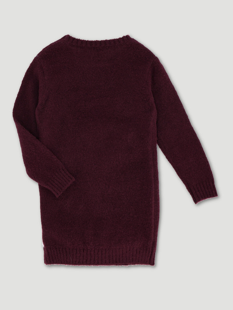 Pre-Girls Knitted Unicorn Dress - Burgundy
