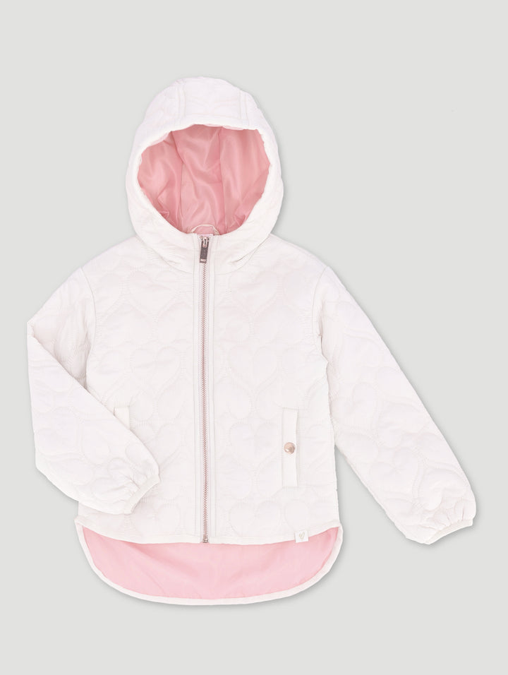 Pre-Girls Hooded Heart Quilted Puffer - Cream