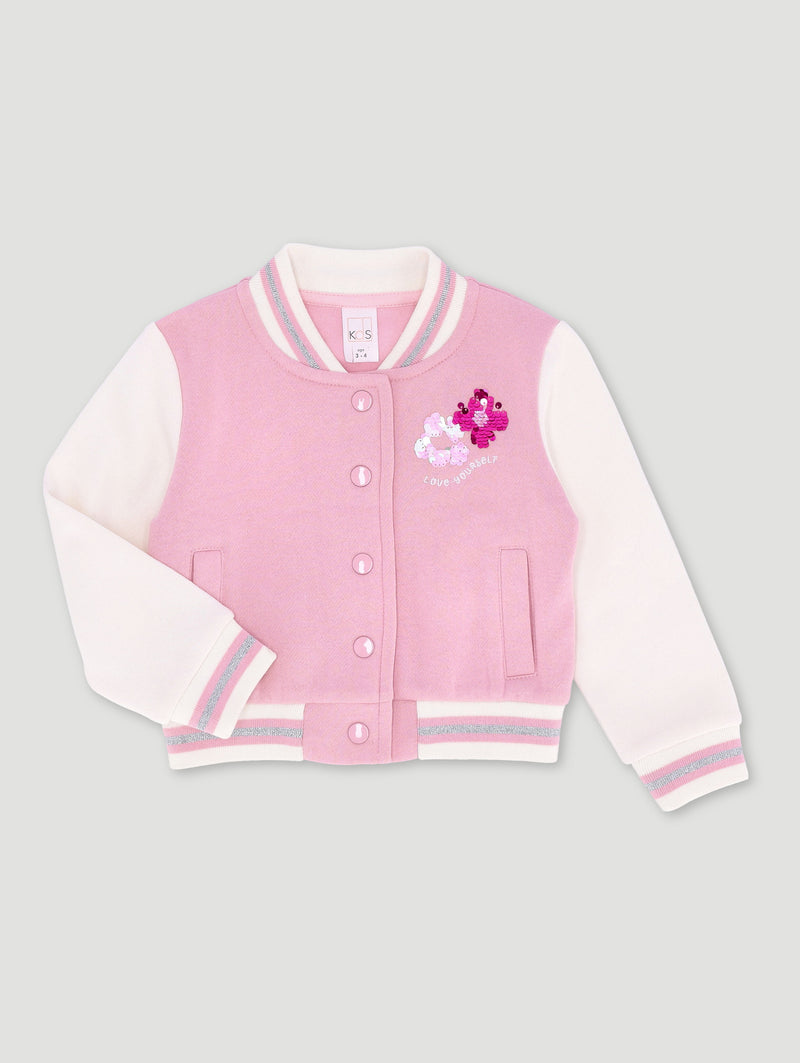 Pre-Girls Colourblock Bomber Jacket - Pink