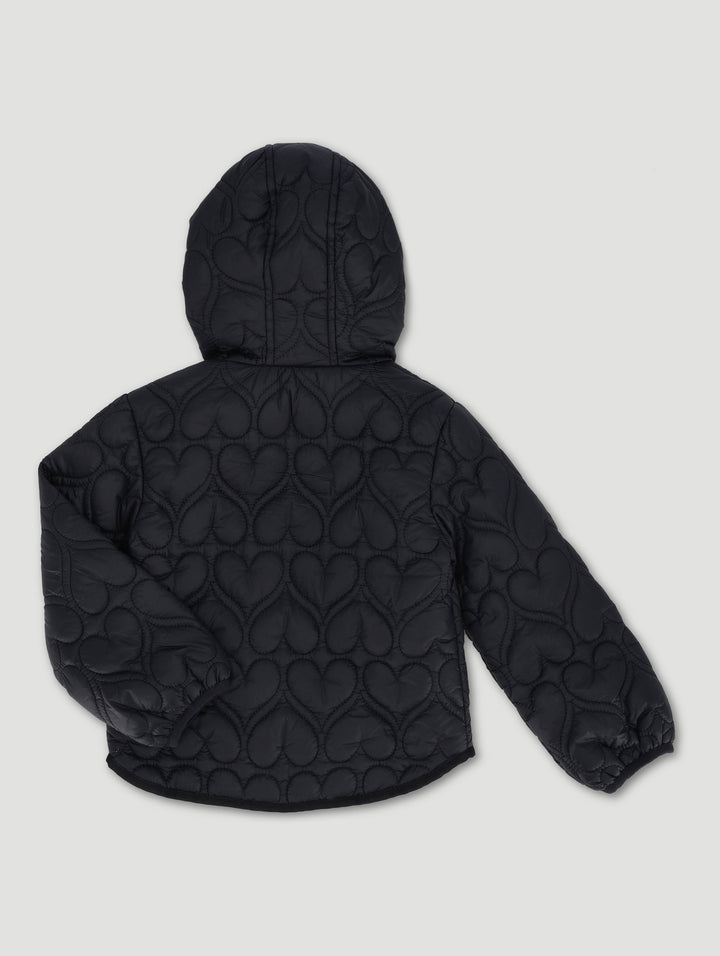 Pre-Girls Hooded Heart Quilted Puffer - Black