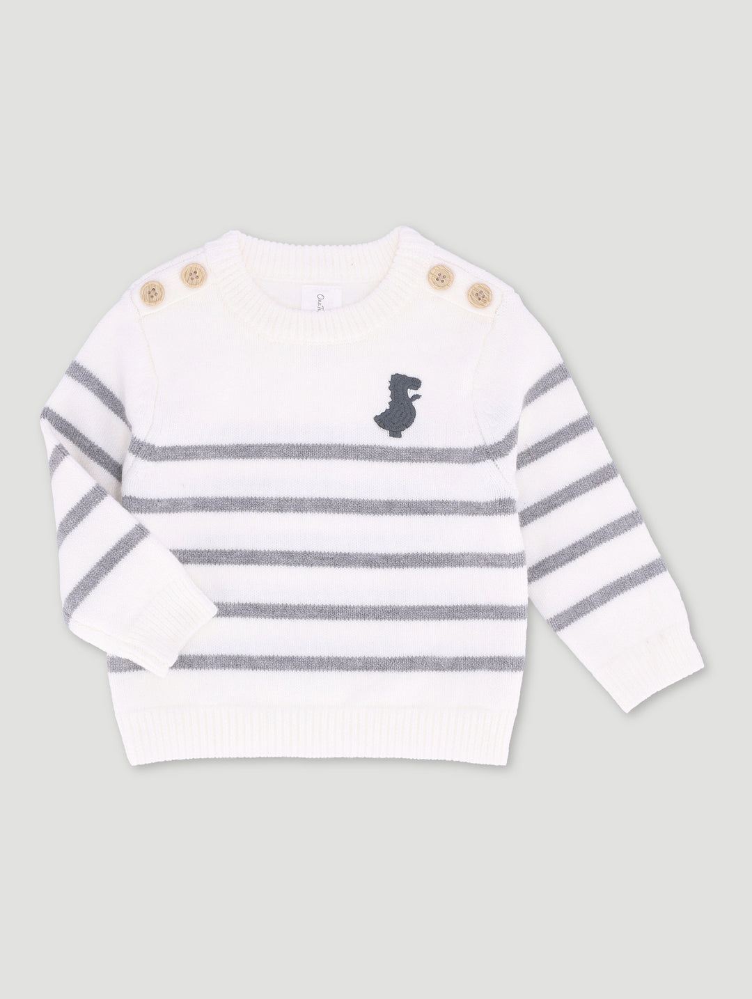 Baby Boys Dino Stripe Knitwear Pullover - Cream