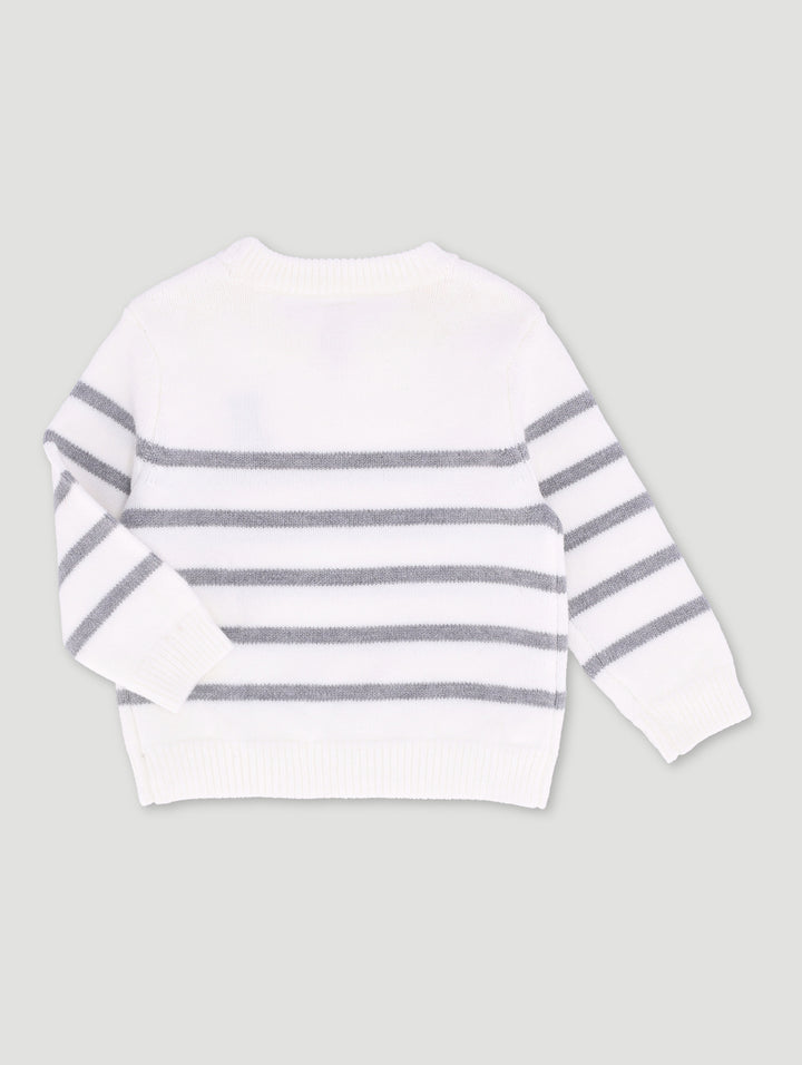 Baby Boys Dino Stripe Knitwear Pullover - Cream