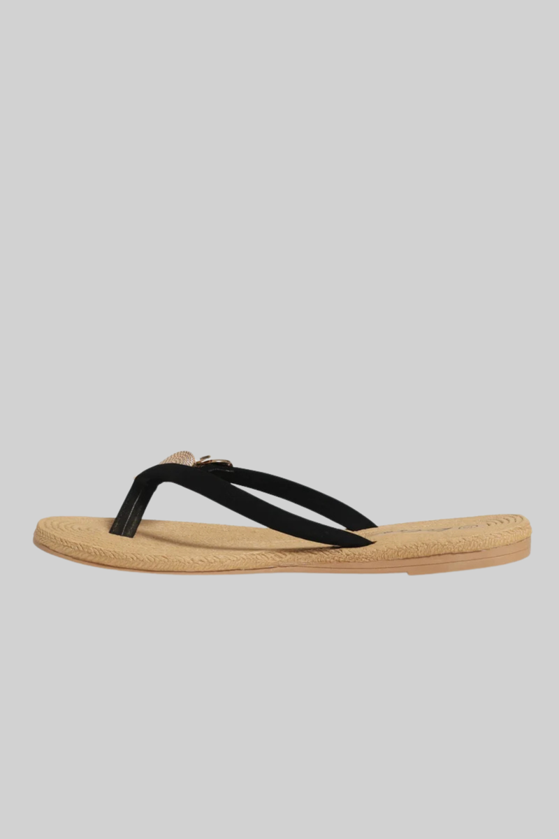 Metal Circle Trim Thong Sandal - Black