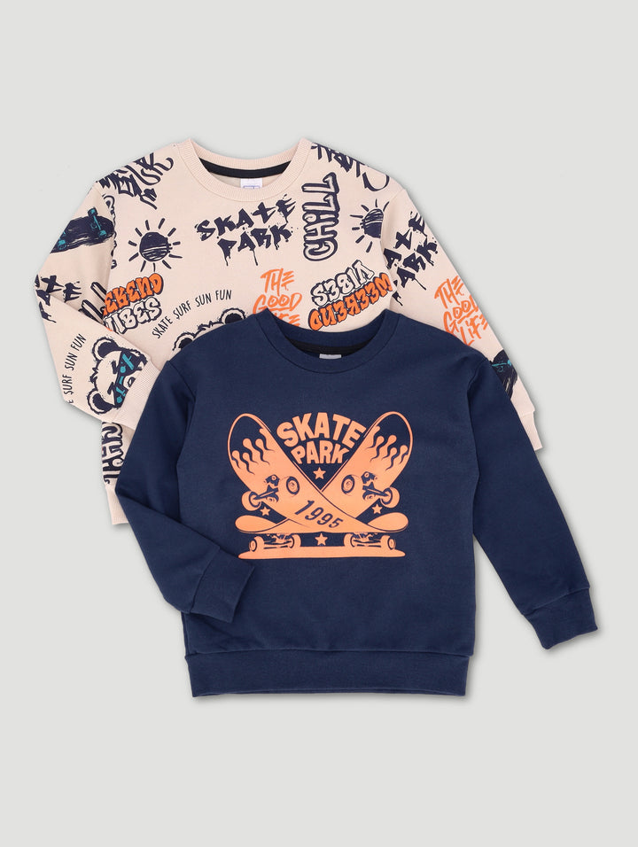 Pre-Boys 2 Pack Graffiti Skate Fleece Top - Navy/Grey
