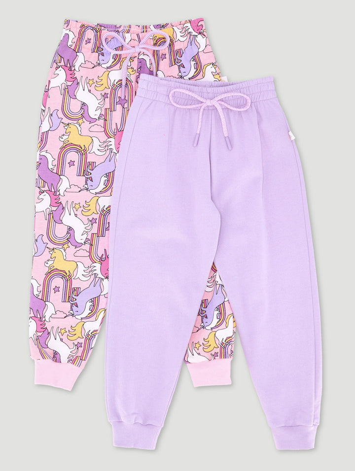 Pre-Girls 2 Pack Print & Plain Unicorn Jogger - Pink