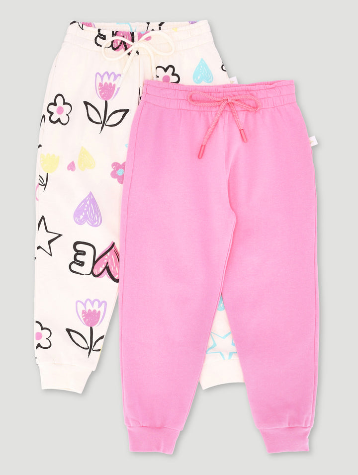 Pre-Girls 2 Pack Plain & Print Jogger - Cerise