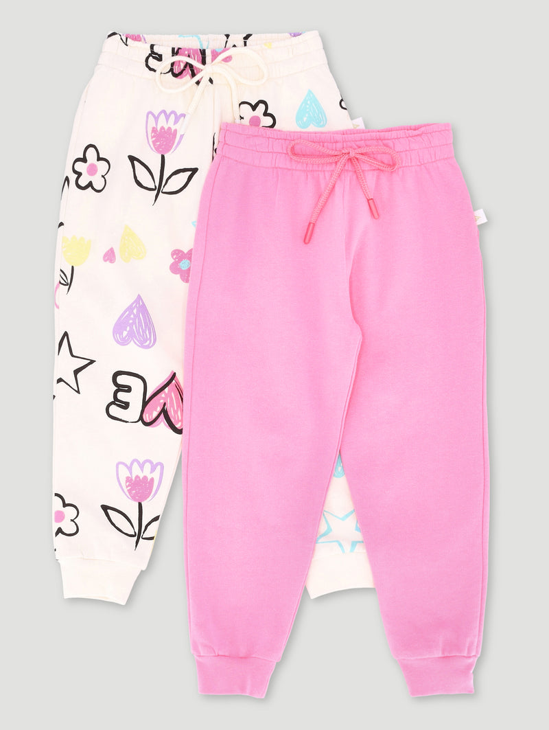 Pre-Girls 2 Pack Plain & Print Jogger - Cerise