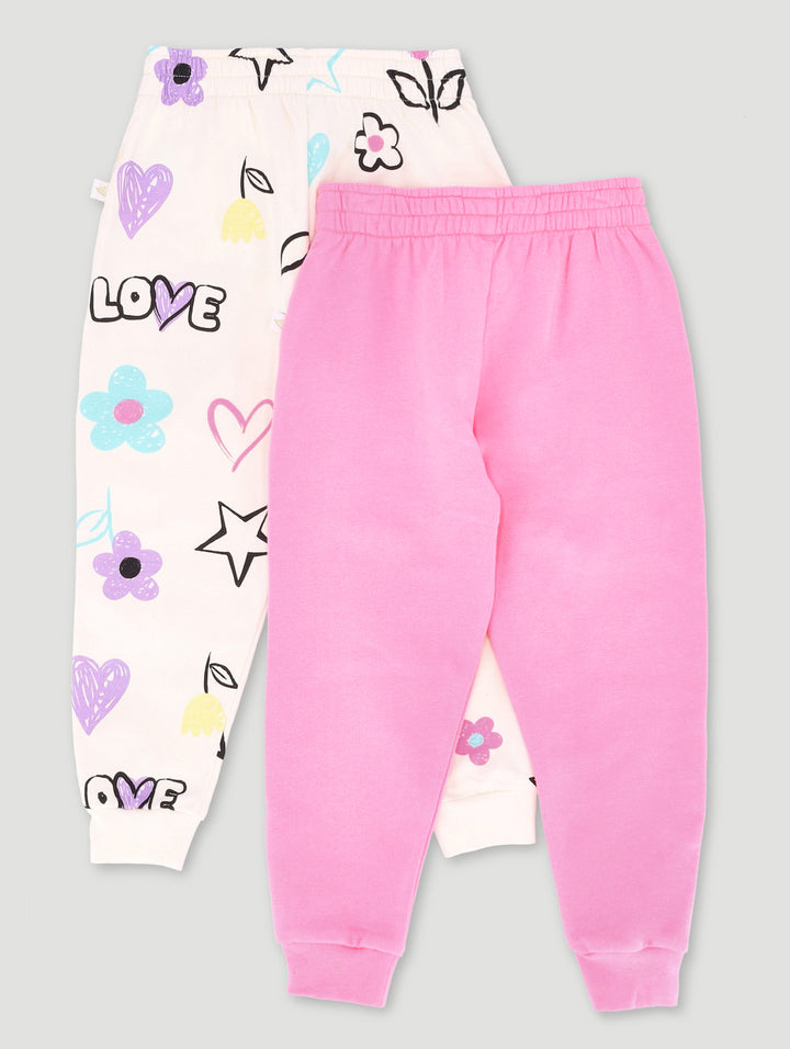 Pre-Girls 2 Pack Plain & Print Jogger - Cerise