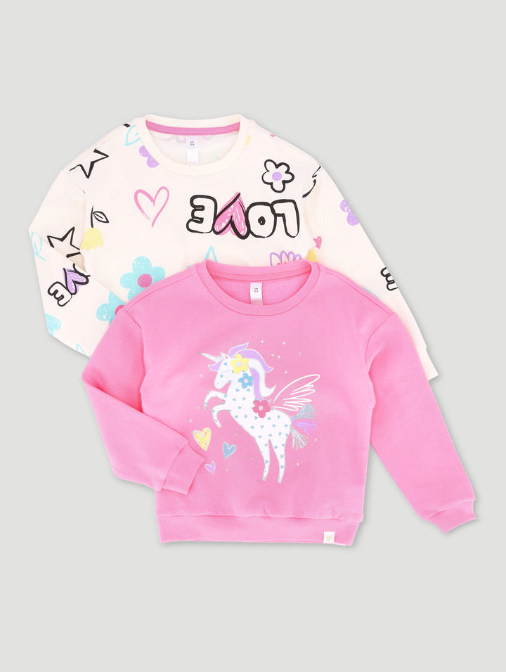 Pre-Girls 2 Pack Plain & Print Tracktop - Cerise