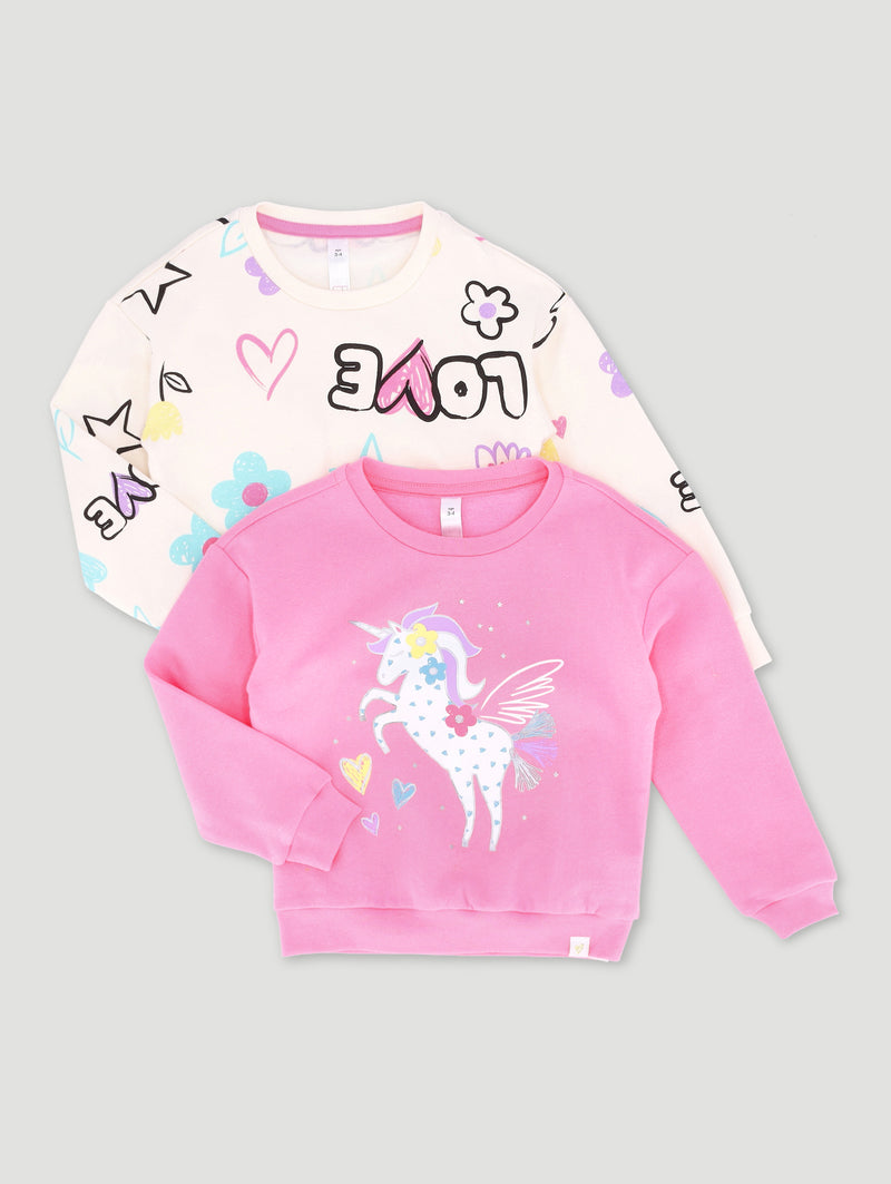 Pre-Girls 2 Pack Plain & Print Tracktop - Cerise