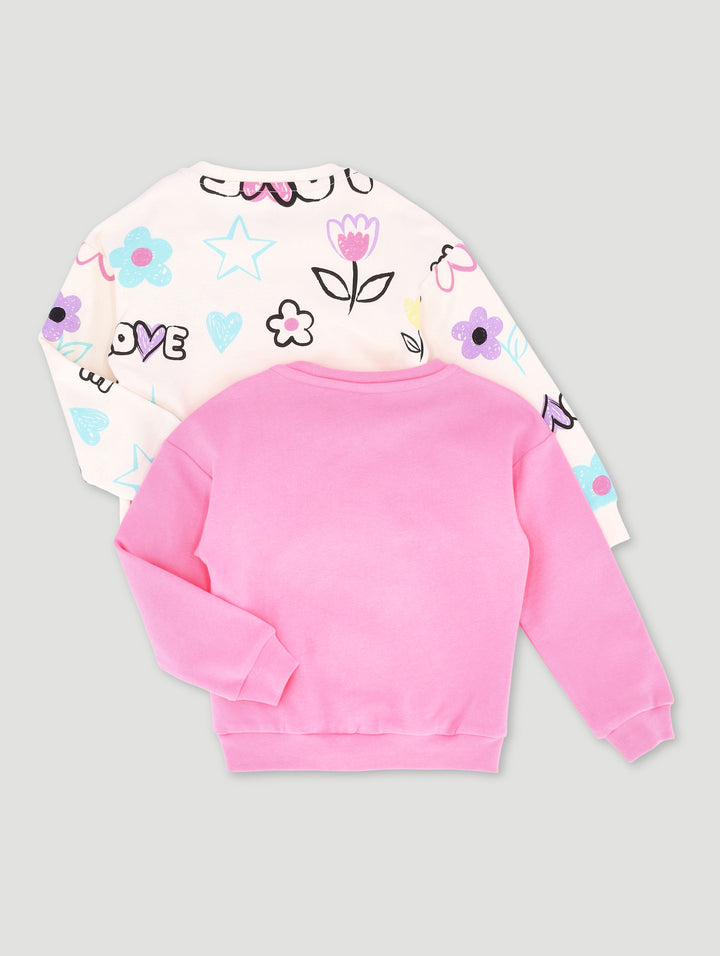 Pre-Girls 2 Pack Plain & Print Tracktop - Cerise