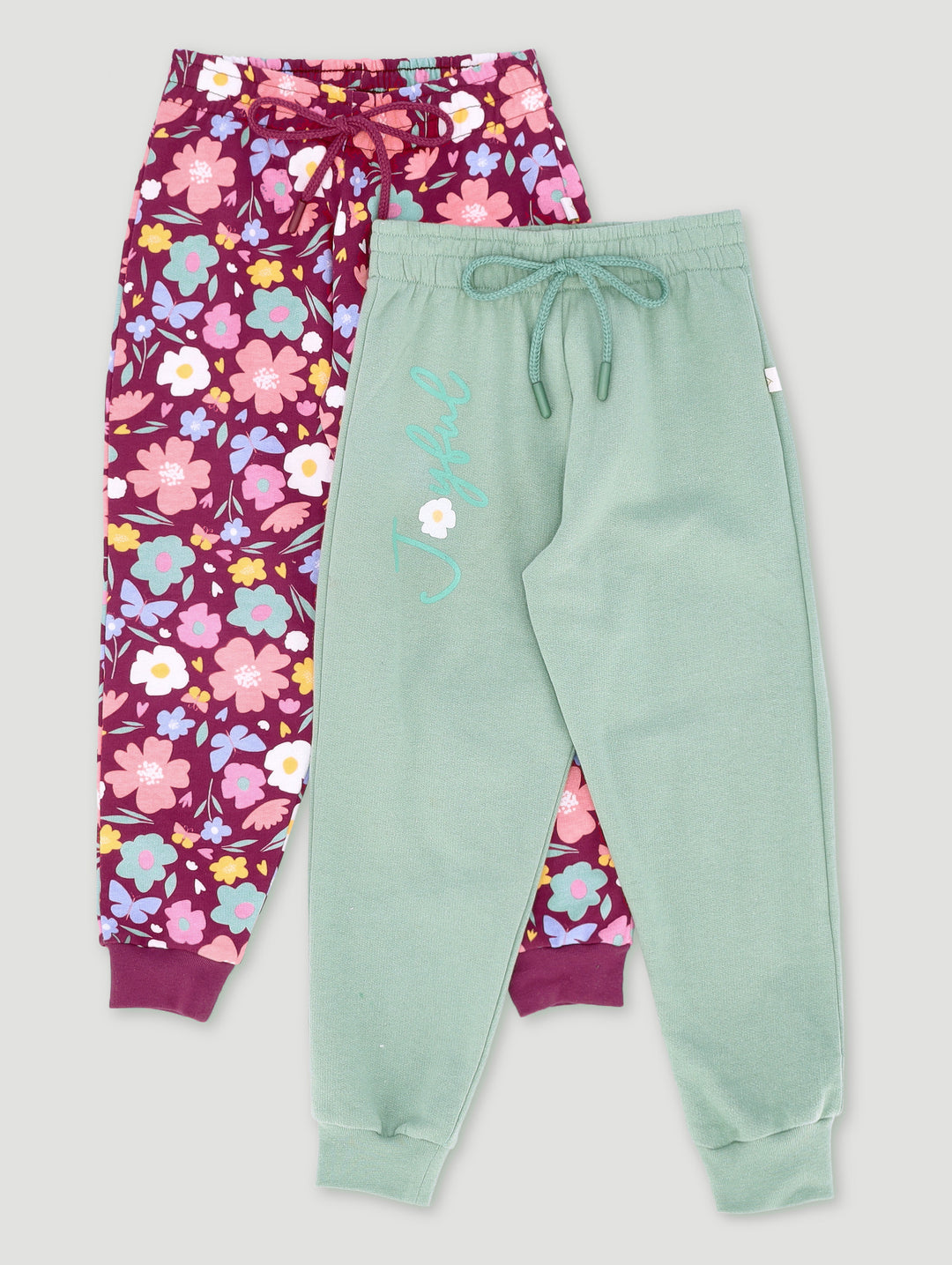 Pre-Girls 2 Pack Floral Print Jogger - Sage/Burgundy