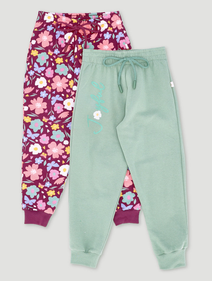 Pre-Girls 2 Pack Floral Print Jogger - Sage/Burgundy
