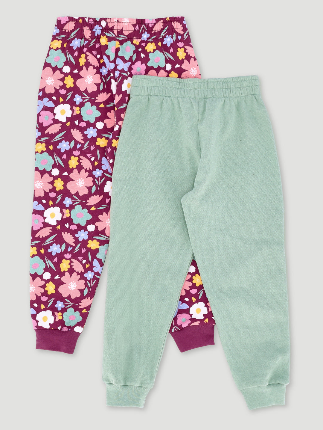 Pre-Girls 2 Pack Floral Print Jogger - Sage/Burgundy