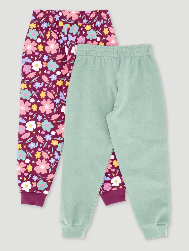 Pre-Girls 2 Pack Floral Print Jogger - Sage/Burgundy