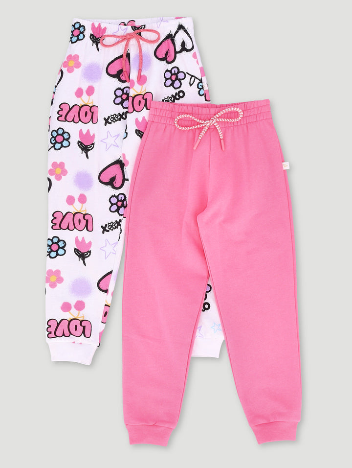 Pre-Girls 2 Pack Grafitti Print Jogger - White/Pink