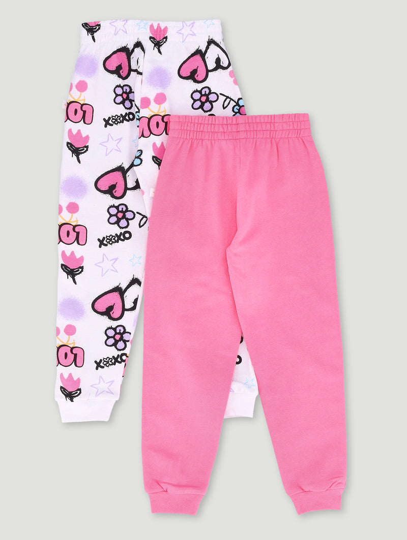 Pre-Girls 2 Pack Grafitti Print Jogger - White/Pink